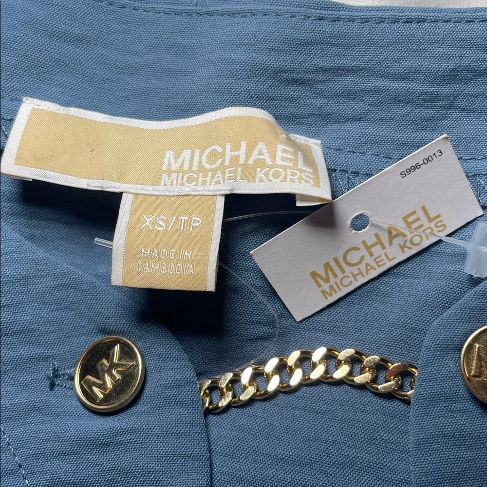 MICHAEL Michael Kors blue blouse with chain and button accents sz XS - Picture 4 of 6